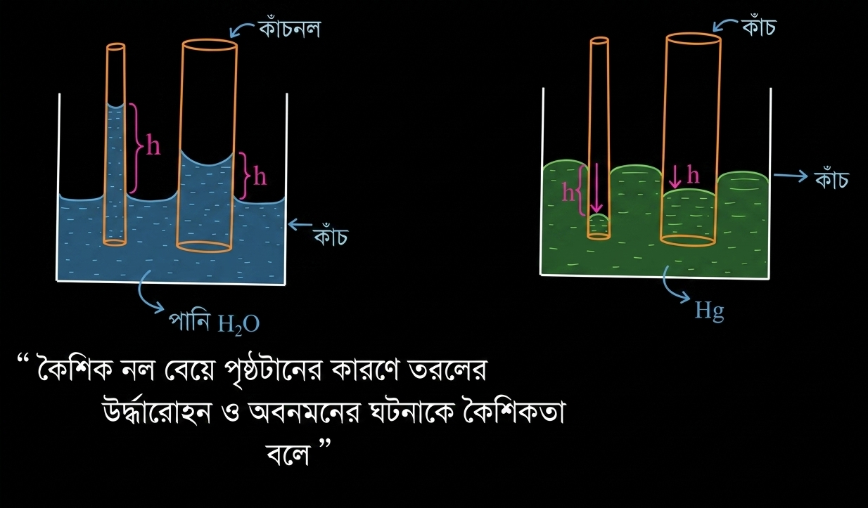 কৈশিক নলে তরলের ঊর্ধ্ব ও নিম্ন গমন