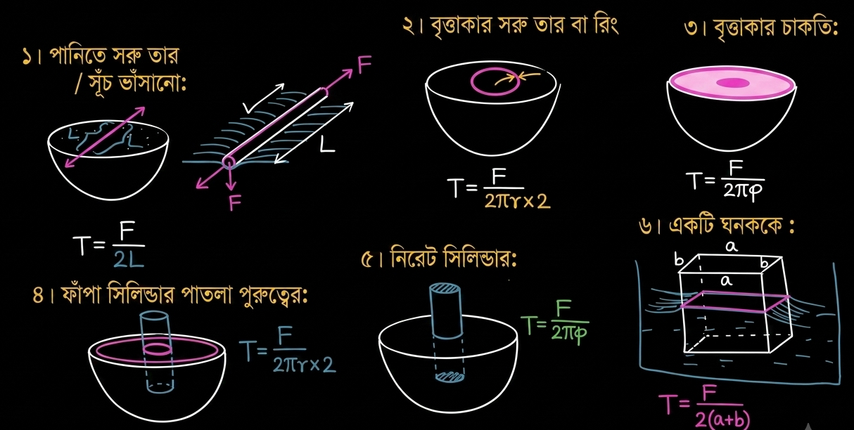 বিভিন্ন আকৃতির জন্য L-এর মান